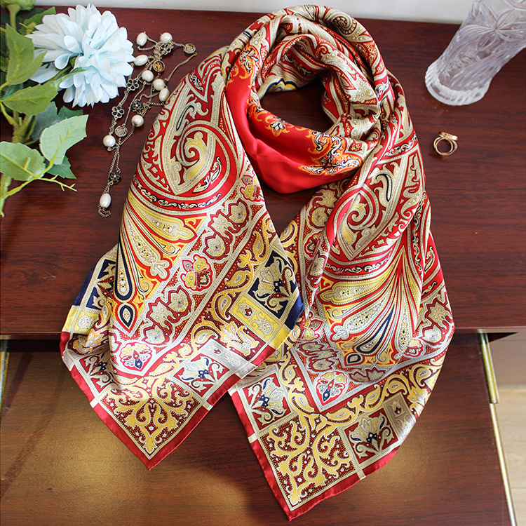 秋冬新款 140cm高档腰果花佩斯利真丝桑蚕丝超大丝巾方巾披肩围巾