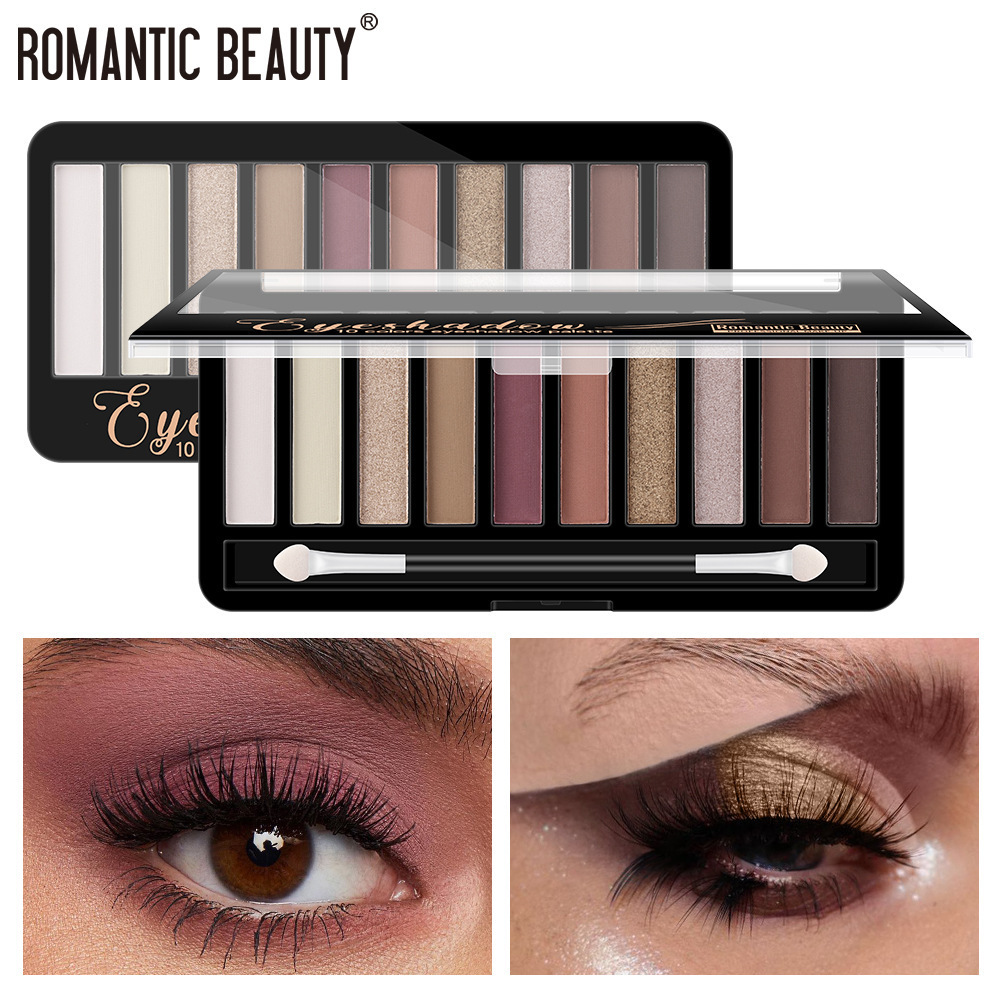 源头工厂跨境欧美十色眼影盘珠光哑光易晕染大地色舞台妆眼影批发