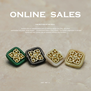 yes艺森 小香国风方形纽扣树脂金属双拼新中式服装扣子外套大衣扣
