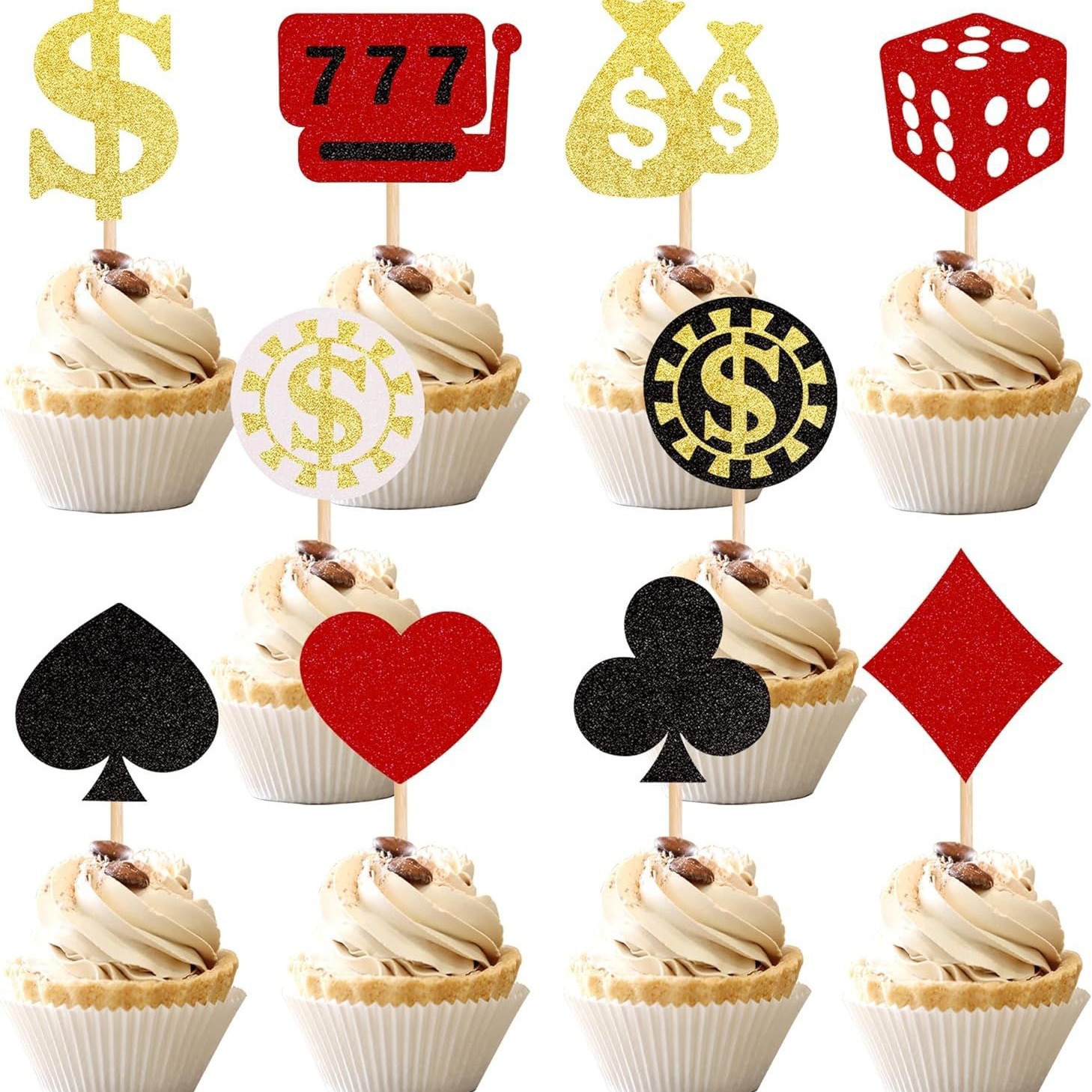 亚马逊货源扑克牌花色插卡 拉斯维加斯赌城游戏主题生日蛋糕插签