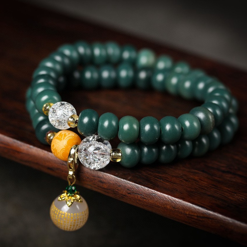 天然绿菩提根手串老料阴皮风化菩提子佛珠手链男女文玩配饰礼物