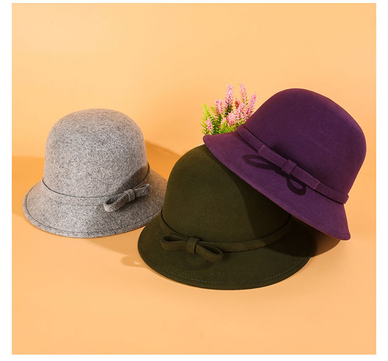 帽子女士韩版纯羊毛圆顶礼帽时尚毡帽200顶可定制颜色来样加工