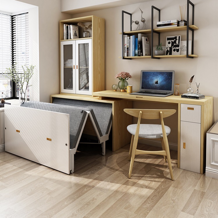 多功能折叠隐形午休床书桌书架组合转角书柜衣柜一体家用办公电脑