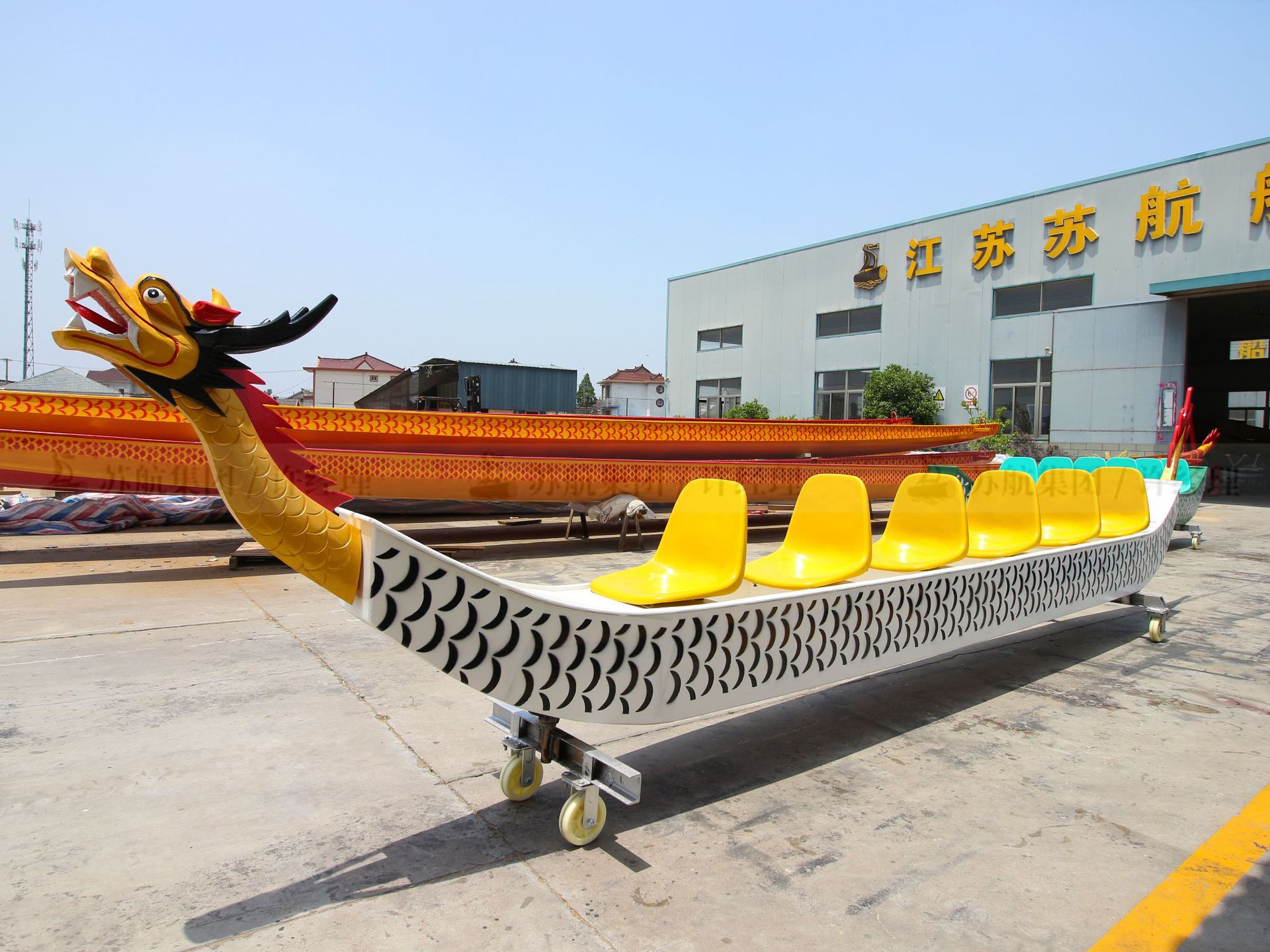 玻璃钢龙舟 厂家供应12人22人端午标准比赛龙舟 木质手划龙舟船