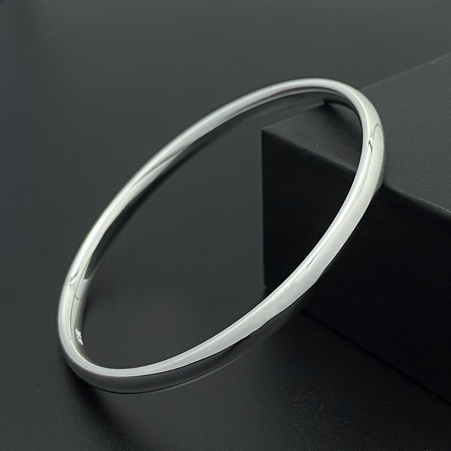 纯银手镯光身扁圆手镯固口素圈足银999手镯简约百搭手环纯银手镯