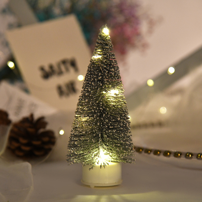 New Luminous Mini Christmas Tree Set Wooden Pendant Christmas Desktop Decoration Christmas Hanging Ornaments for Decoration