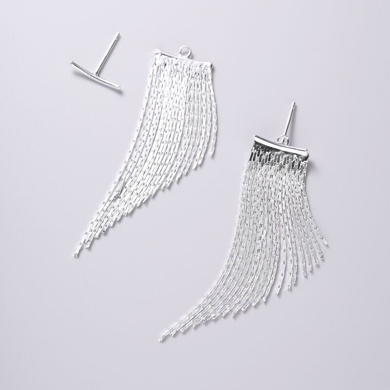 Long Chain Tassel Stud Earrings for Women S925 Sterling Silver Temperamental Cold Style Unique Western Style One Style for Dual-Wear Earrings