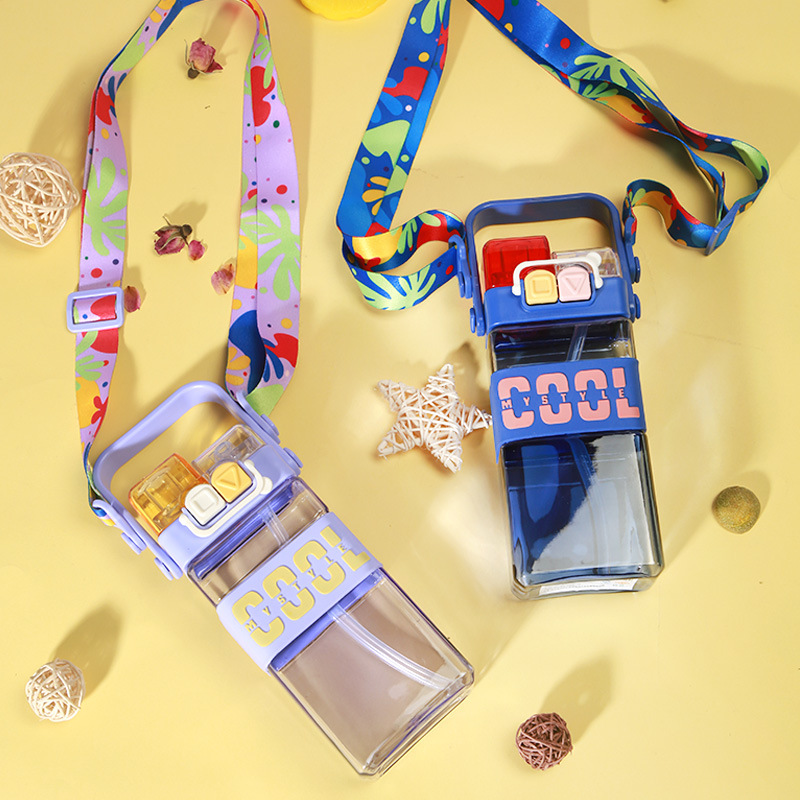 internet celebrity double drinking cups high-looking boys and girls square water cup student straw cup children outdoor crossbody punk water cup