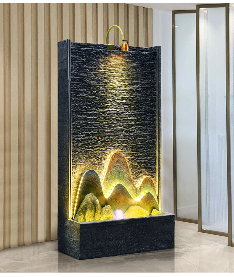 轻奢水幕墙屏风背景墙喷泉流水摆件庭院客厅玄关办公室落地装饰品