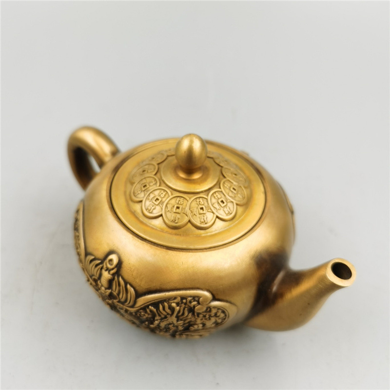 仿古黄铜麒麟茶壶龙凤酒具蝙蝠茶具铜茶壶酒壶摆件工艺品家居装饰