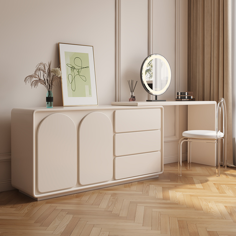 奶油梳妆台斗柜一体床尾柜卧室现代简约侘寂风化妆台高级网红ins