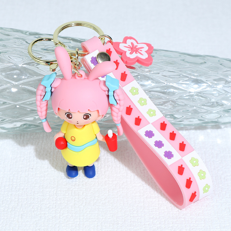 Cartoon Braid Girl Silicone Doll Keychain Pendant Schoolgirl Bag Car Pendant Prize Claw Gift