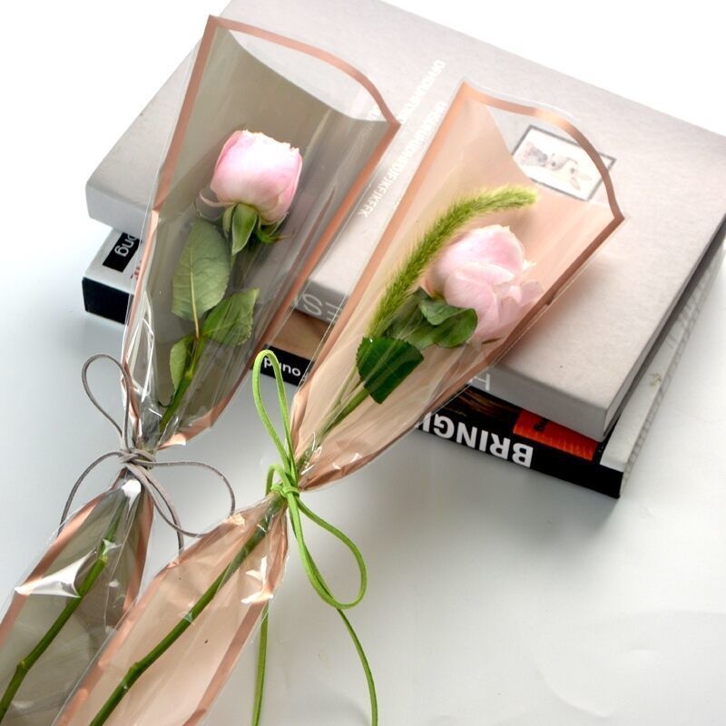 鲜花包装纸情人节简边玫瑰单支袋边框小花束包装袋花束单只袋子