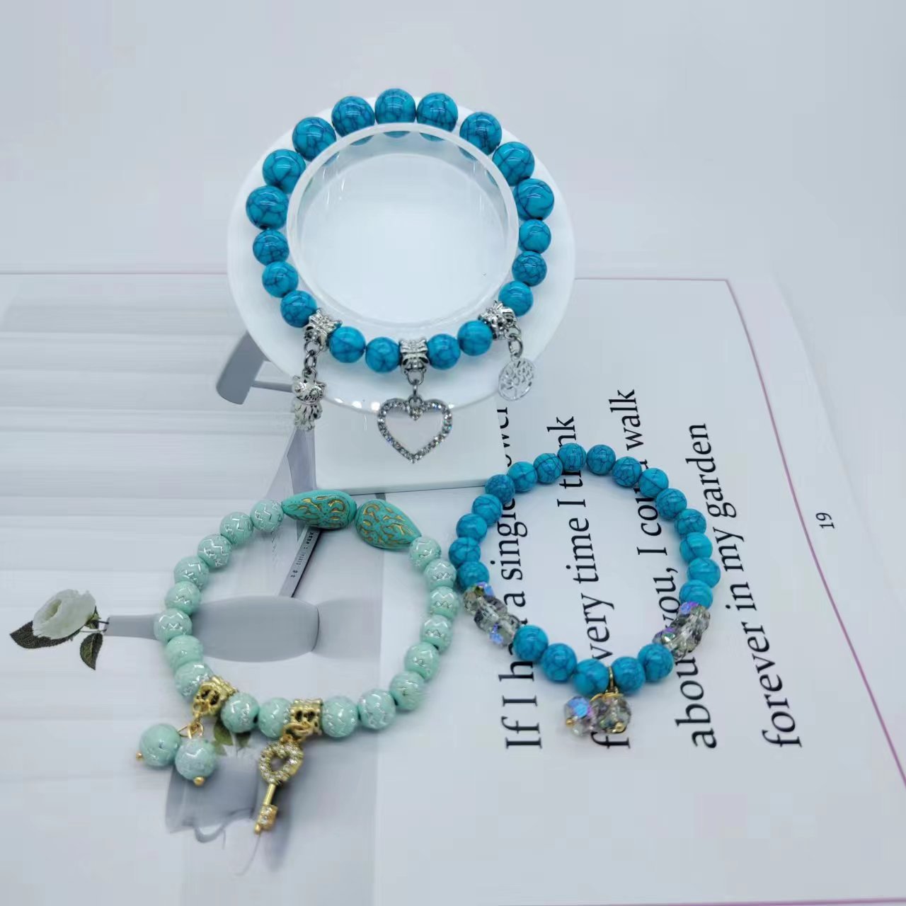 vintage beaded bracelet high-grade niche design turquoise heart-shaped bracelet ins small