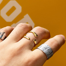 新款原创个性戒指开口三节酷男潮牌饰品金色钛钢戒指