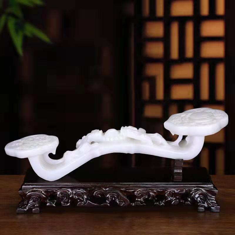 批发汉白玉如意灵芝摆件玉如意摆件客厅办公室摆件送朋友装饰店铺