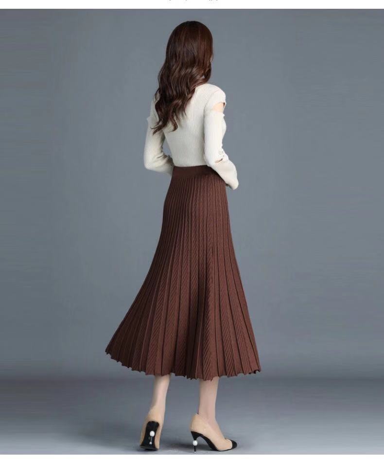2020秋冬装新款针织半身裙女加厚中长款毛线裙百褶裙包臀a字裙潮