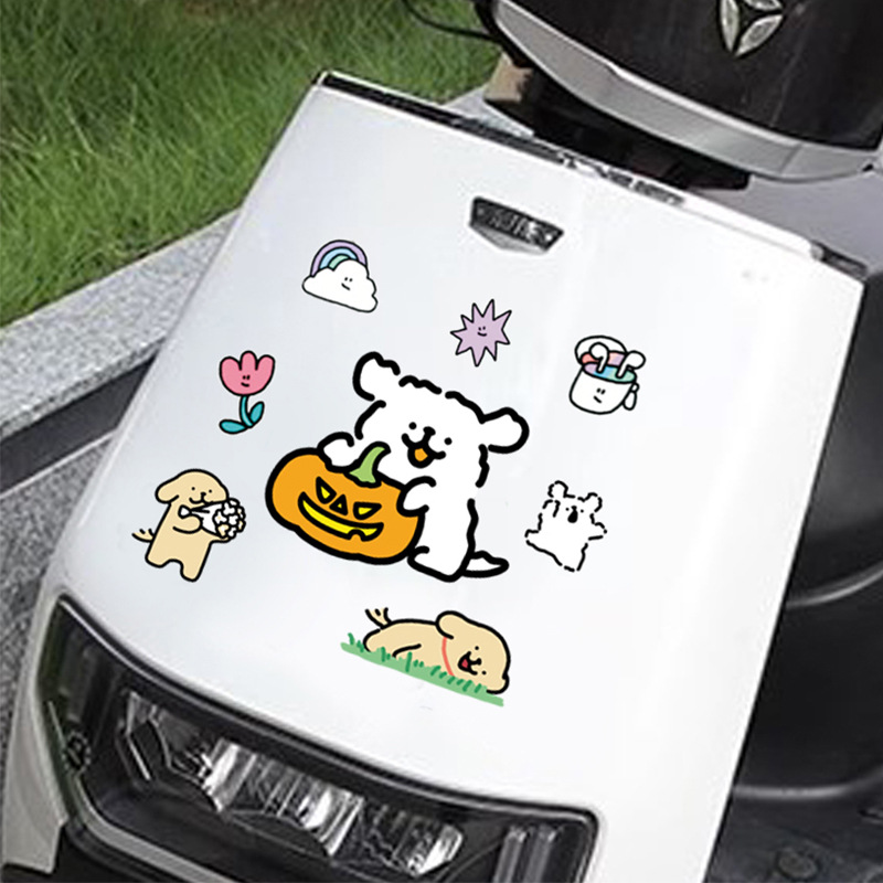 电动车贴 线条小狗贴饰 车身装饰汽车动漫卡通防水墙贴可移除外贸