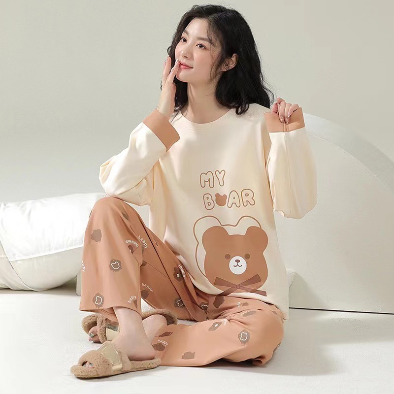 Spring and Autumn New Pajamas Women's Autumn Long Sleeve Length Blouse and Pants Cotton Sweet Ins Style Ladies' Homewear Can Be Worn outside