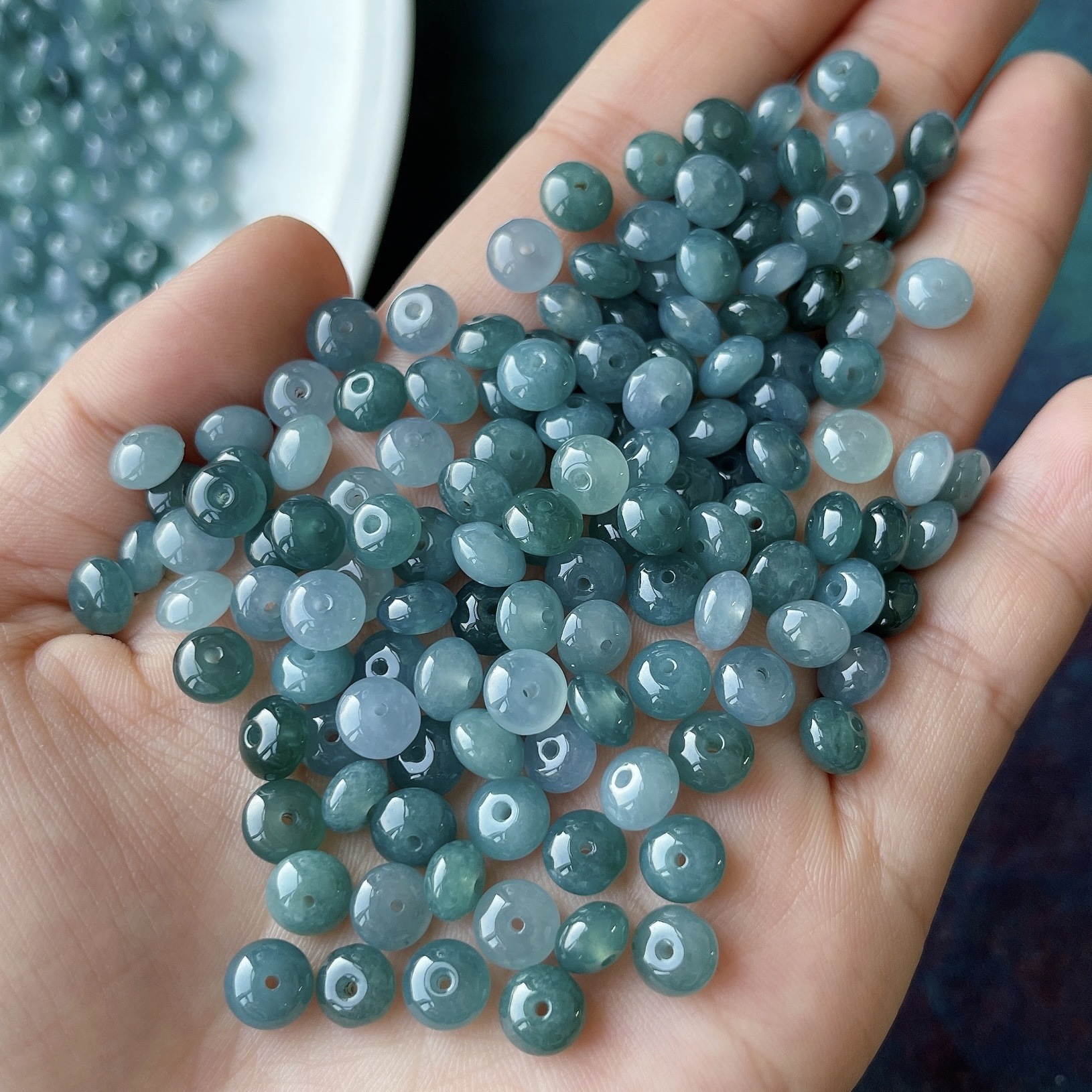 天然a货老蓝水翡翠鼓珠飞碟珠散珠diy玉珠串手链项链配珠材料批发