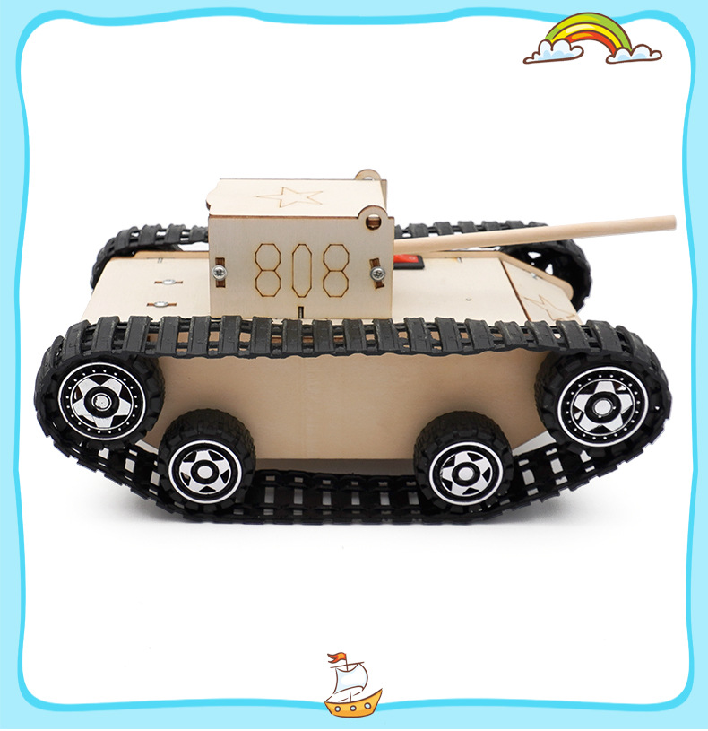 儿童手工diy科技小制作电动履带坦克车 益智拼装材料学_欢乐贸易商行