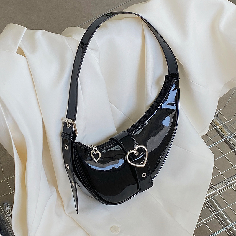 2023 New Crescent Underarm Bag One-Shoulder Portable Lovely Patent Leather High-Grade Fashion All-Match Solid Color Zipper Women's Bag