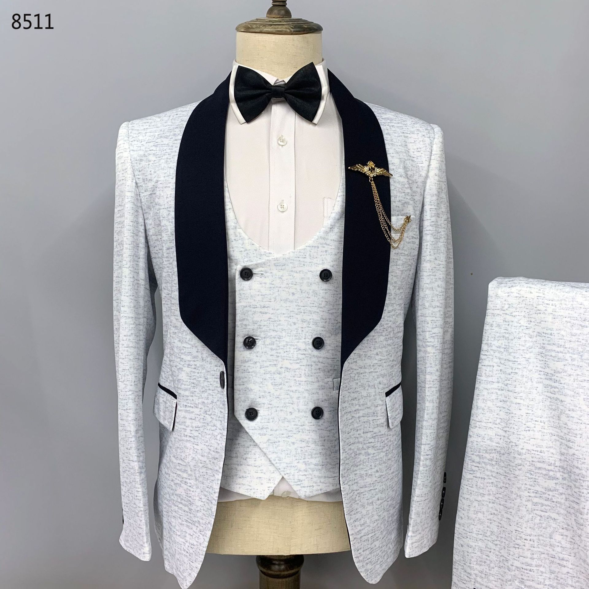 跨境货源男士西装三件套春夏薄款青果领欧美亚马逊速卖通西服男