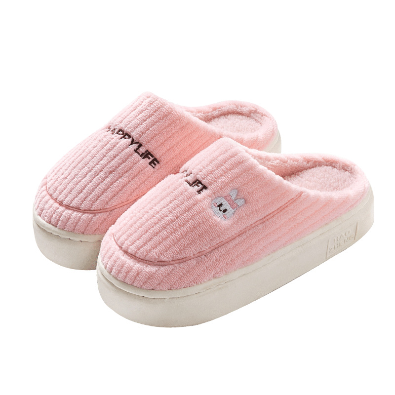 In Stock Cotton Slippers Women's Autumn and Winter Cute Home Home Indoor Non-Slip Thick Bottom and Warm Keeping Couple Soft Bottom Confinement Shoes