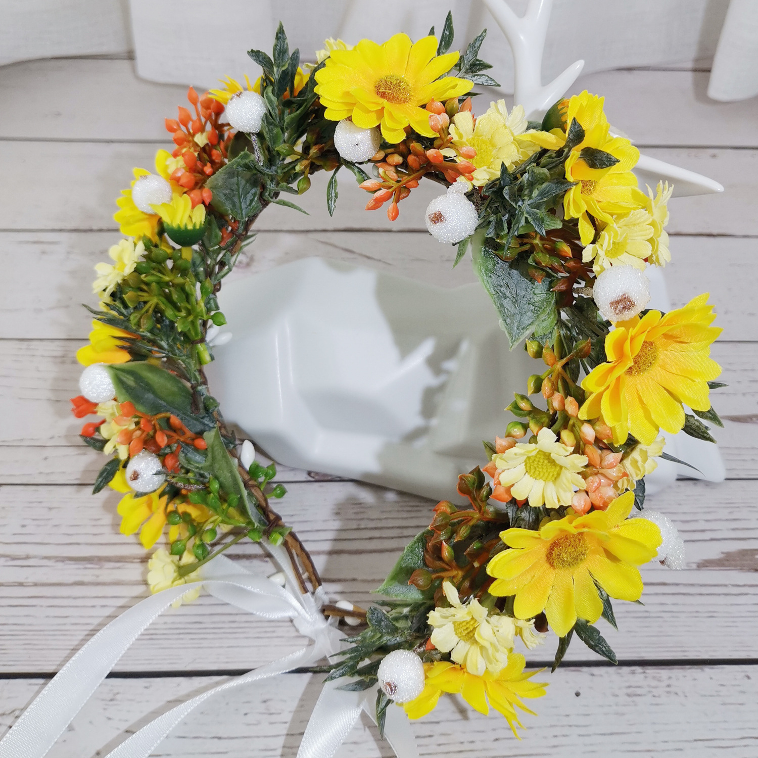 小雏菊花朵花环森系花朵花环发饰新娘头饰儿童沙滩度假摄影饰品