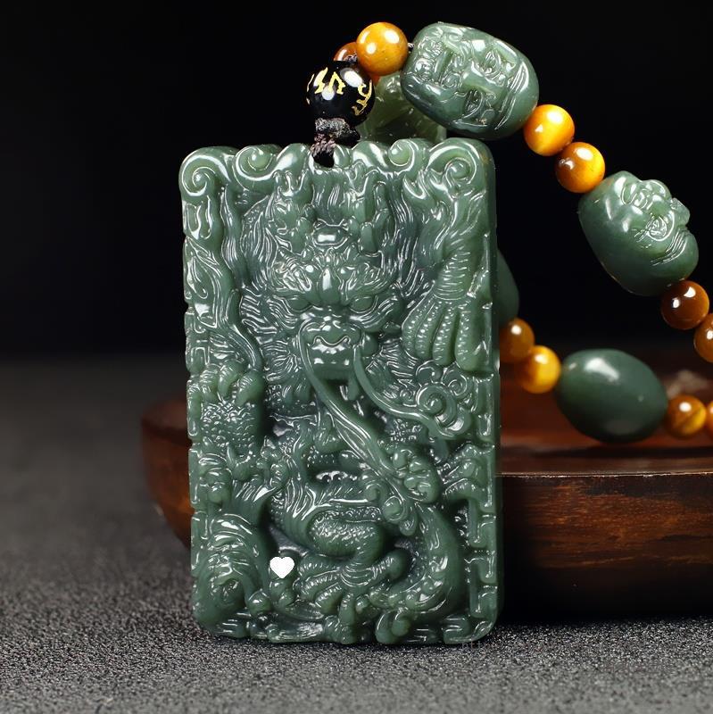 周图牌新疆和田士生肖龙真品玉龙女士青玉石新款玉佩挂件玉坠玉吊