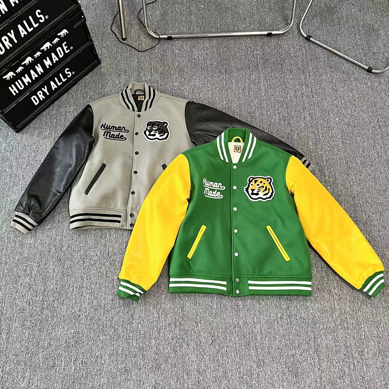 天花板human made刺绣老虎拼色棒球服夹棉皮夹克宽松男女情侣外套