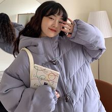 冬季韩版新款纯色牛角扣长袖棉服外套女慵懒风宽松显瘦面包服上衣