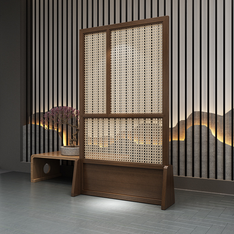 入户玄关中式实木藤编屏风隔断进门遮挡客厅简约现代卧室家用座屏