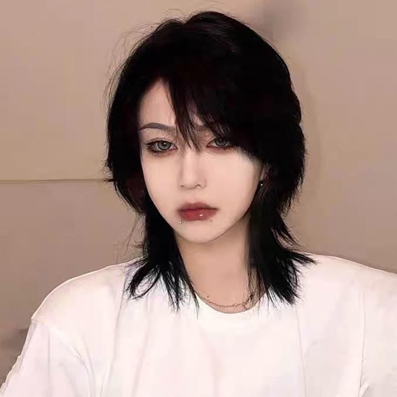 假发短发女夏季仿真狼尾头中分鲻鱼头女长发武士头男自然全头套式