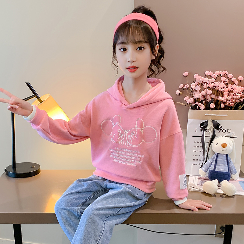 女童卫衣春装2021年新款洋气儿童春秋小女孩中大童装网红连帽上衣