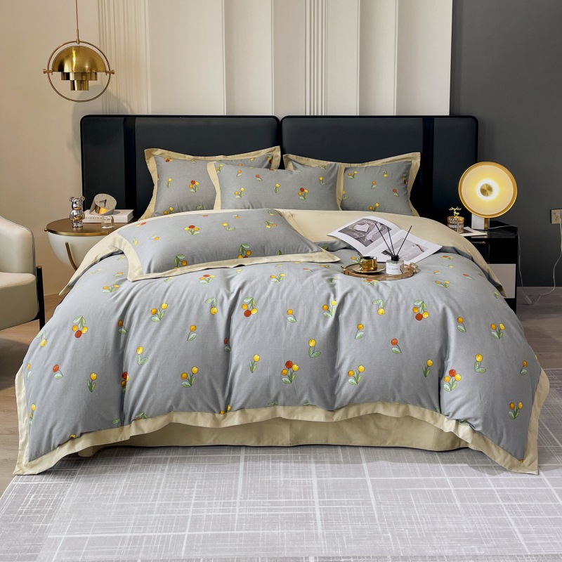 2023 New Cotton Satin Brushed Four-Piece Set 1.5M Bed Sheet Four-Piece Set