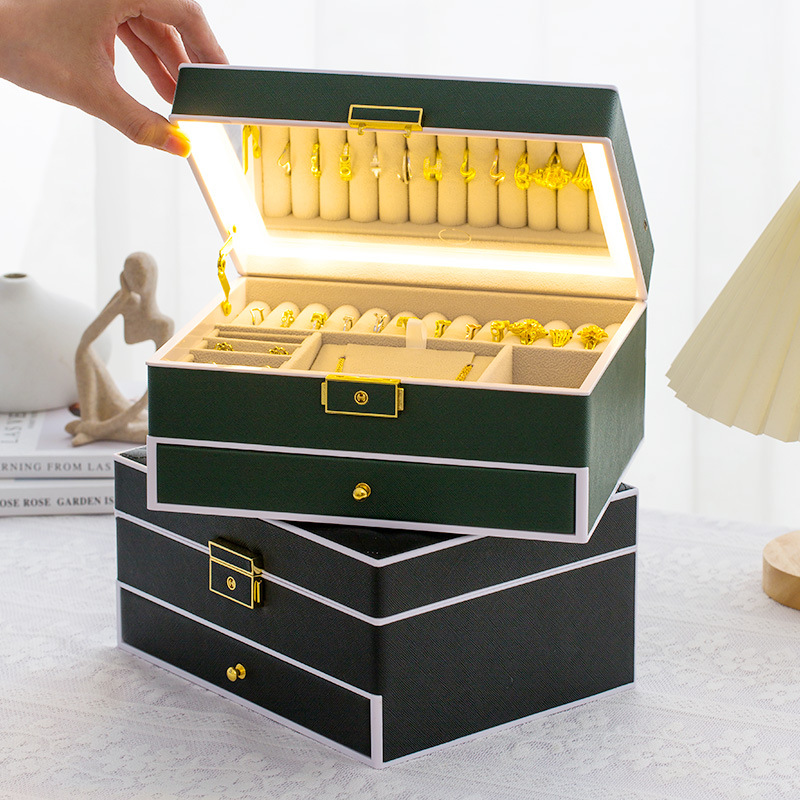 Jewelry Box PU Leather Jewelry Box Storage Large Capacity Drawer Ornament Jewelry Box High-End Jewelry Box Gift Wholesale