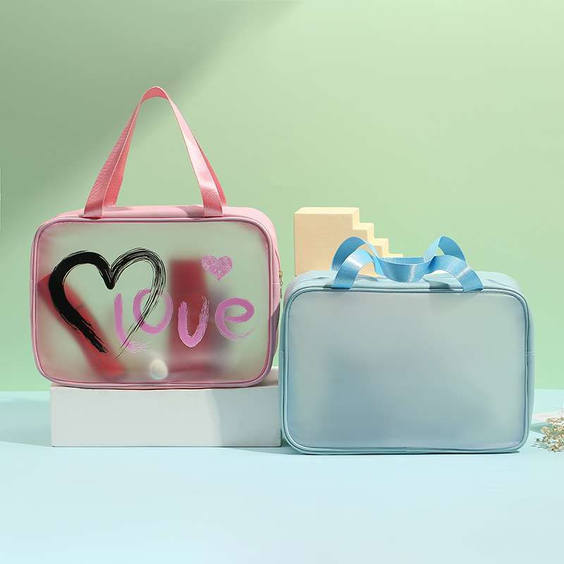New Travel Cosmetic Bag Love Printed Women's Cosmetics Storage Bag PVC Convenient Wash Bag Factory Wholesale