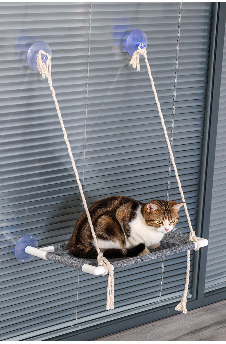 北欧风猫吊床吸盘式猫挂窝 晒太阳吊床窗台猫咪秋千 一二层可选