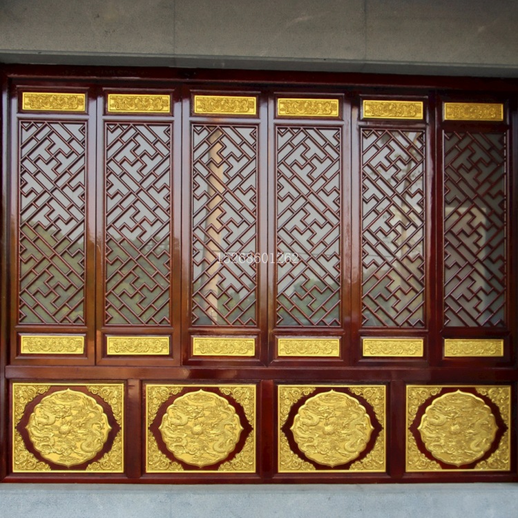 东阳木雕仿古门窗中式屏风古建茶楼寺庙宗祠装修实木花格大门窗户