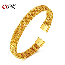 OPK饰品批发跨境个性钛钢编织开口手环欧美时尚镀金色不锈钢手镯