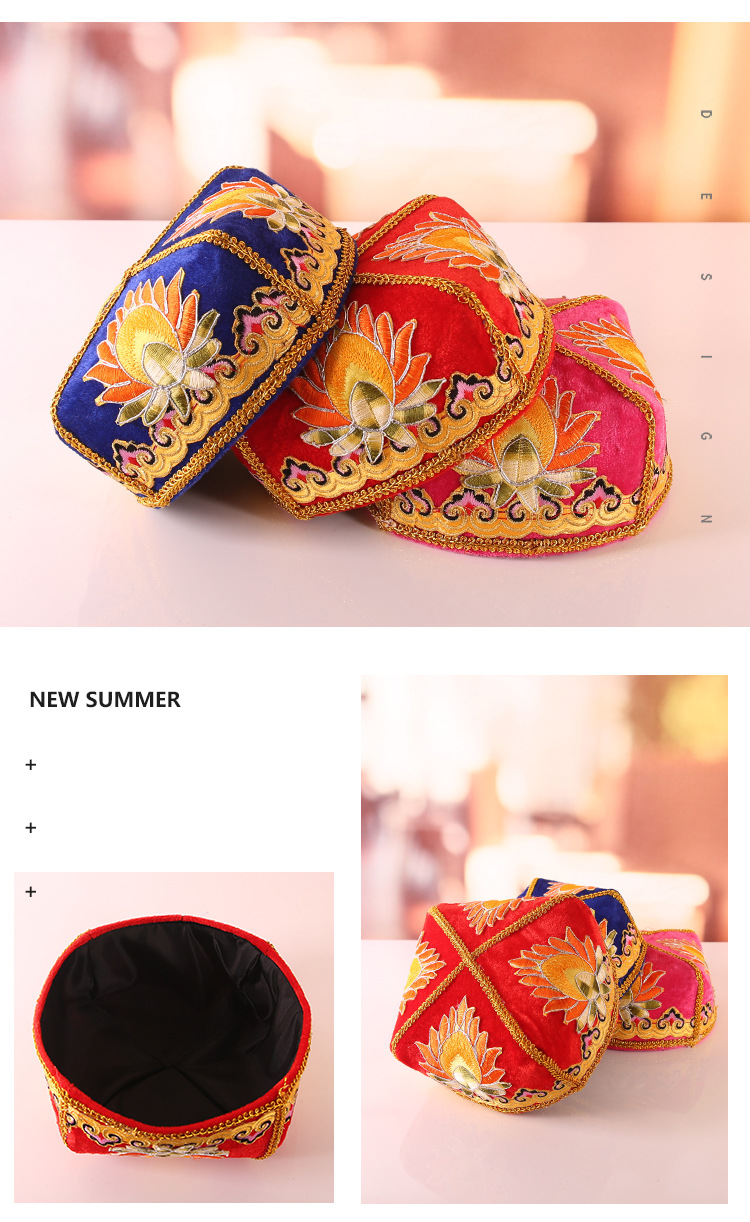 新疆帽子女维吾尔族纯手工小花帽显瘦舞蹈帽辫子新款民族成人头饰