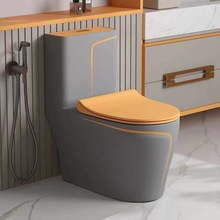 轻奢橙色家用马桶虹吸式抽水彩色陶瓷灰色卫生间防臭座坐便器坐厕