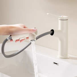 面盆抽拉式龙头洗漱口台盆冷热水浴室卫生间洗手盆白色水龙头