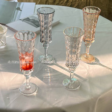 小众水杯子玻璃复古高脚杯香槟杯高颜值家用女红酒杯浮雕ins法式