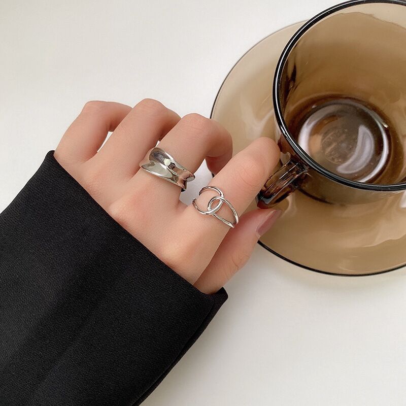 European and American Retro Ring Two-Piece Set Niche Irregular Geometric Cross Metal Ring Cold Wind Index Finger Ring