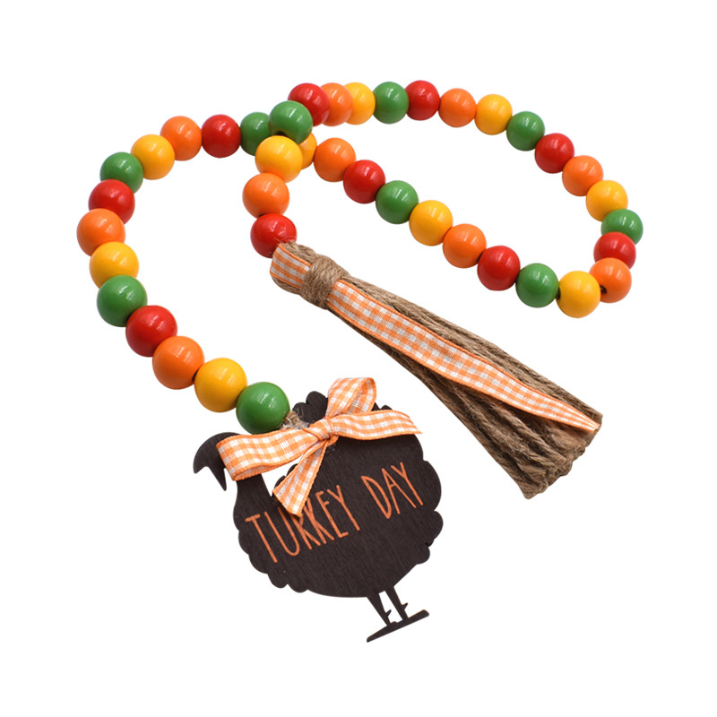 2023 New Thanksgiving Hemp Rope Tassel String Turkey Tag Creative Color Wooden Beads DIY Home Decoration