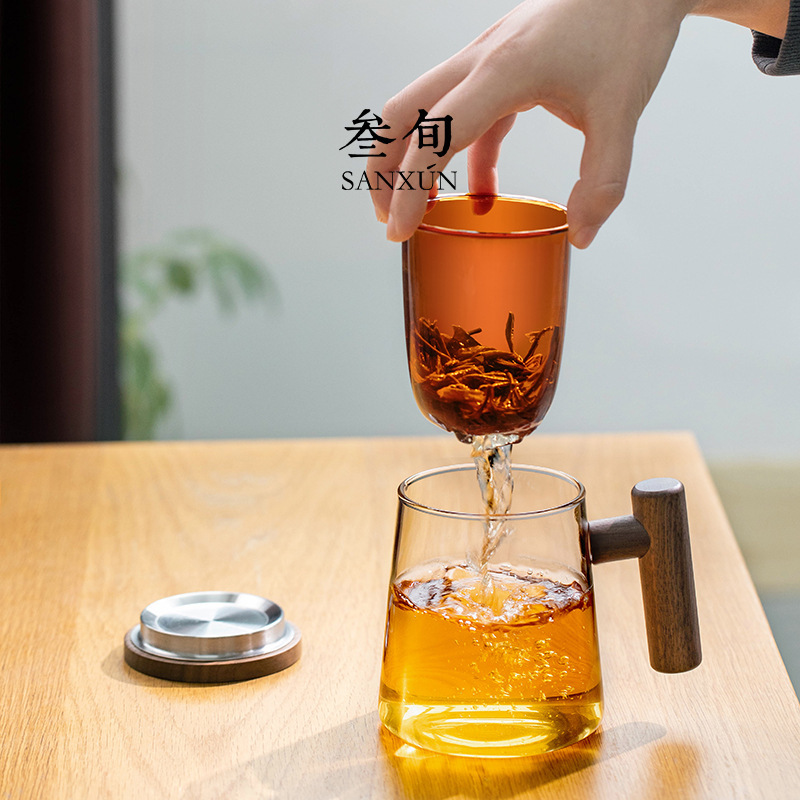 玻璃杯泡茶杯带盖过滤办公室水杯男士简约大容量茶水分离杯子