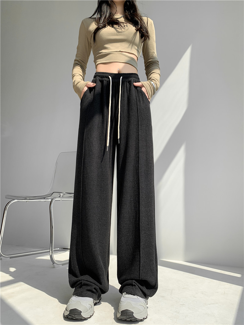 (Glutinous Rice Wide-Leg Pants) High Waist Drooping Straight Wide Leg Mop Pants Design Gray Casual Pants Trendy Ins