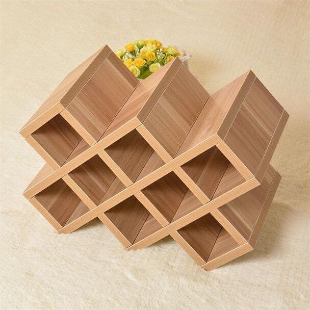 酒格子家用红酒格子菱形架红酒架简约实木展示架葡萄酒柜酒插